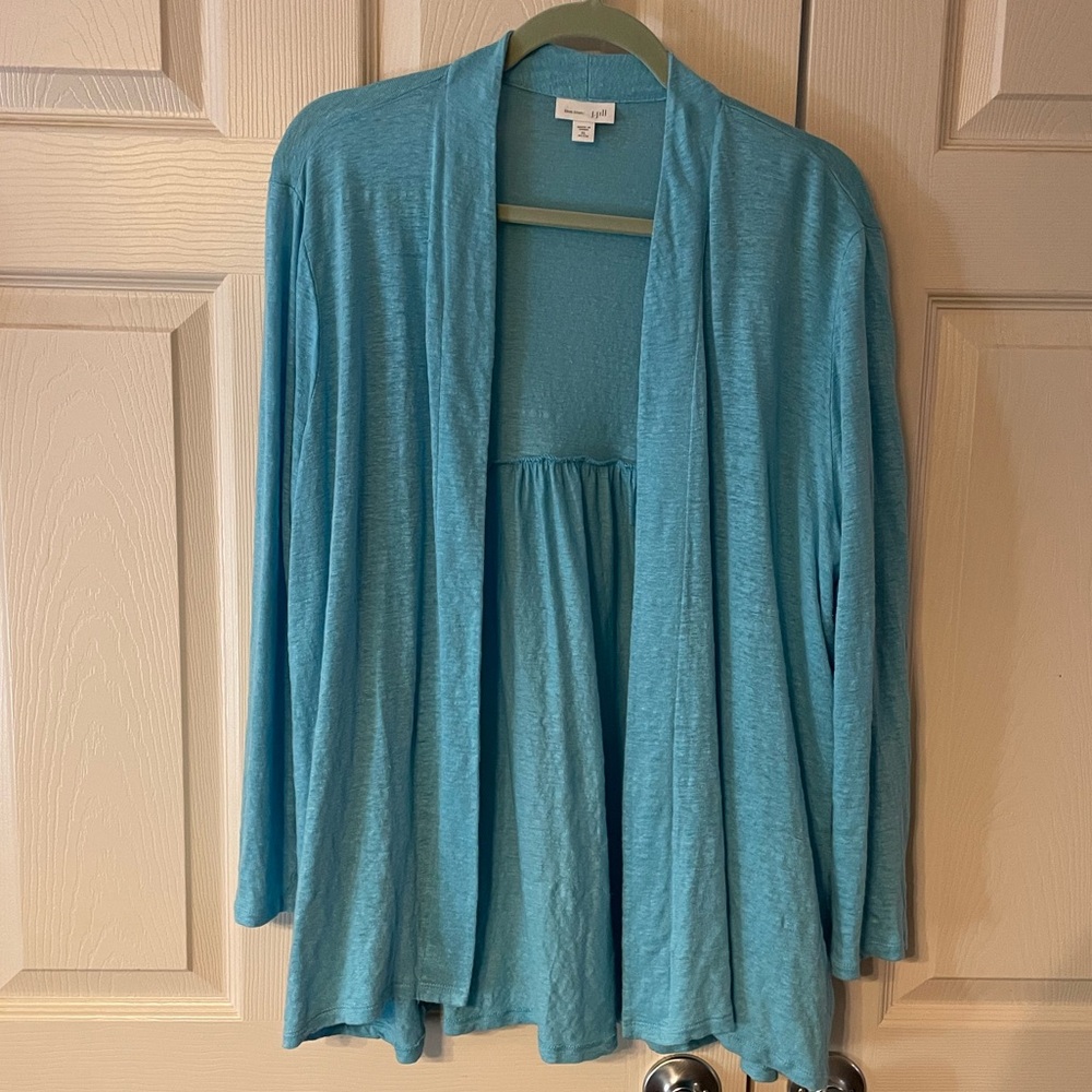 J.jill, Linen, Cardigan, Turquoise, Open Front, Love Linen, Cool, EUC
